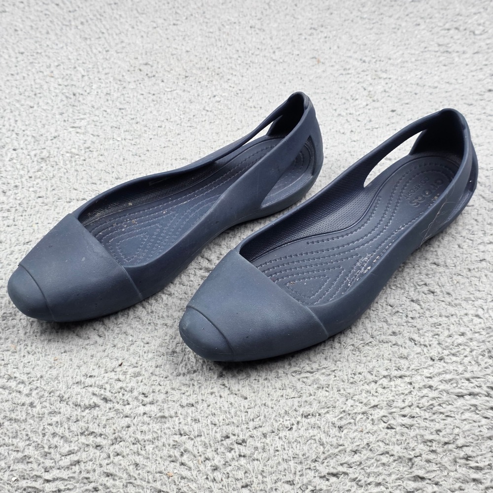 Crocs Serena Flat Shoes Women Size 10 Navy Blue Side Cutout Slip On Comfort